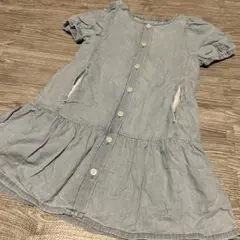 ライトブルー 半袖ワンピース コットン混紡