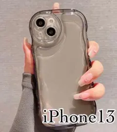 iPhone13ケース プクプク クリアケース ブラック　黒