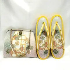美品 ビーズバッグ 草履セット 蝶と小花柄 がま口バッグ お稽古 お出かけ