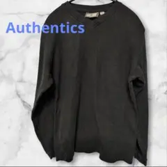 Authentics 黒 Vネック 七分・長袖カットソー