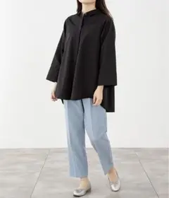 KEYUCA ケユカ　すごナノ撥水　ミニカラーバックフレアシャツ　ブラック