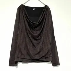 n0579【ミッシェルクラン】カットソー　長袖　ボーダー　ストレッチ　ブラウン