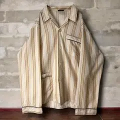 80’s ROYAL パジャマシャツ　ヴィンテージ　ベージュ　ストライプ　古着