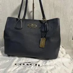 美品　COACH コーチ トートバッグ　レザー ネイビー 保存袋付き