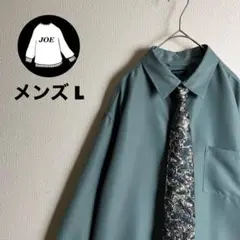 ネクタイシャツ　幾何学模様　renoma くすみ色モスグリーン　ユニセックス古着