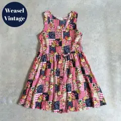 ヴィンテージ レトロ古着 パッチワーク花柄ノースリーブワンピース 160