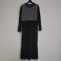 Mサイズ 黒ロングワンピース 胸部白黒ストライプ