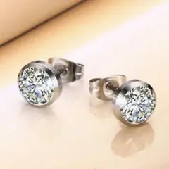 ステンレス　AAA＋キュービックジルコニア　ダイヤ　シンプル　スタッド　ピアス
