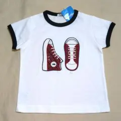 未使用タグ付 ファミリア チェック柄 スニーカー 半袖Tシャツ 100cm 白