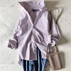 美品♪ラルフローレン コットンストライプシャツ 4 パープル 長袖 ポニー刺繍