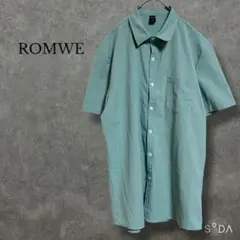 ★ロムウェ ROMWE【メンズL】 半袖シャツ トップス グリーン 無地