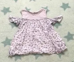 パープル フリル オフショルダー Tシャツ