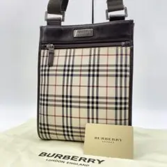 ✨美品✨バーバリー ショルダーバッグ ノバチェック ロゴプレート キャンバス