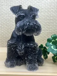 天然石　オブシディアン　シュナウザー君細石入り　樹脂製　置物　No.773