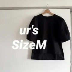 【美品】ur's 黒レースバレルスリーブシャツ SizeM 袖レース　コットン