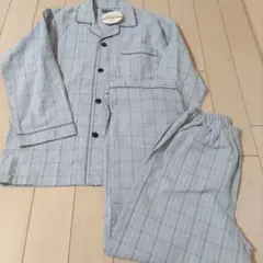 未使用メンズパジャマ入院介護ボタン薄手長袖S綿100％
