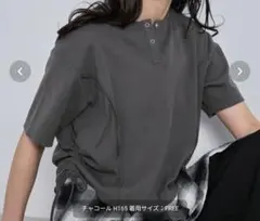 ヘンリーネック カジュアルTシャツ フリーサイズ　ショート丈　チャコール　グレー