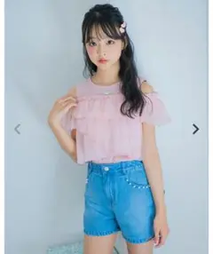 新品未使用タグあり今期Blue Daisyバックリボンデニムショートパンツ130