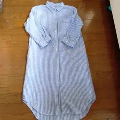 麻100%ストライプワンピース
