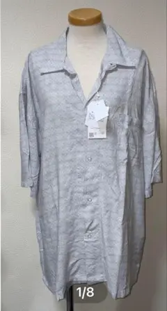 最安値❣️新品　アロハ　モザイクシャツ　グレー 半袖ボタンシャツ　LL