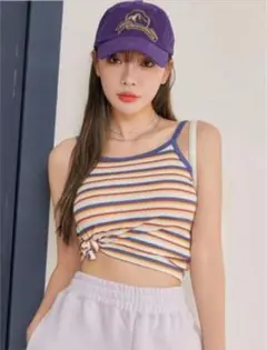shein カジュアル リブニット ストライプ タンクトップ＆キャミ