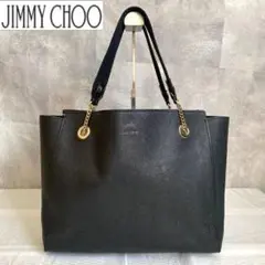 【美品】JIMMY CHOO FLO 黒 廃盤品 ゴールドチェーン トートバッグ