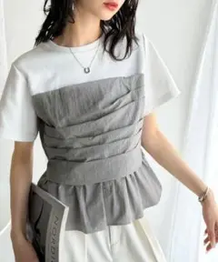 Tシャツ×ビスチェドッキング半袖トップス CE1260345 グレー