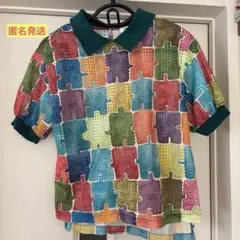 ホコモモラ　マルチカラー パズルピース柄 半袖　ブラウス