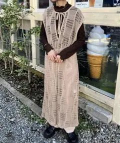 メッシュロングベストワンピース