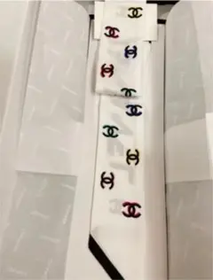 激レア CHANEL シャネル ホワイト 白 スカーフ シルクツイル ヘアバンド