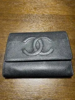 CHANEL ココマーク/キャビアンスキン/三つ折り財布