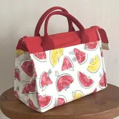 保冷保温ランチバッグ　スイカと私×レッド　お弁当袋　ハンドメイド611