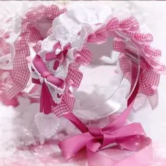 ♡ ヘッドドレス ギンガムリボン DarkPink ♡