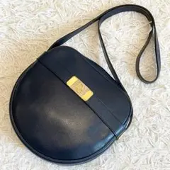 美品 クリスチャンディオール ころんとした丸型 ポシェット 斜めがけ ネイビー