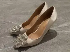 美品　ピンヒール　ハイヒール　ビジュー　オフホワイト　23.5cm ウェディング
