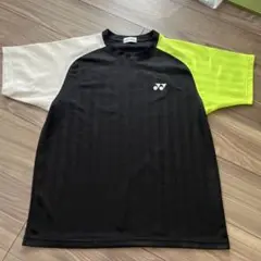 YONEX Tシャツ 黒/白/黄ストライプ S
