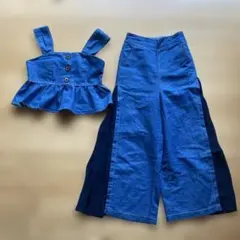 Lovetoxic デニムペプラムトップスとワイドパンツセット 140cm