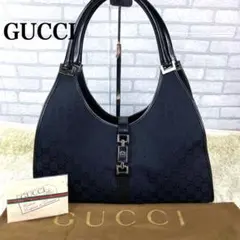 ✨美品✨GUCCI ジャッキー キャンバス GG シマ 金具 大容量 ブラック