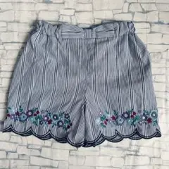【新品タグ付】ANNA SUI mini ストライプ花柄ショートパンツ140cm