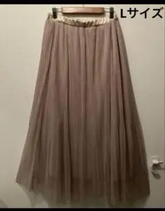 大きいサイズチュールスカート プリーツスカート ドットベージュ Lフレアスカート