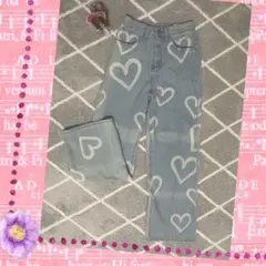 ハート柄ライトブルーデニムパンツ