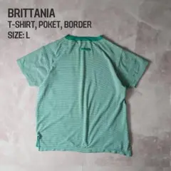 BRITTANIA 90s カノコ ボーダー ポケットTee グリーン L