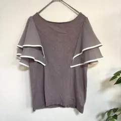 グレイル　GRL フレア袖パイピングニットトップス 着痩せ　デート　S 茶　美品