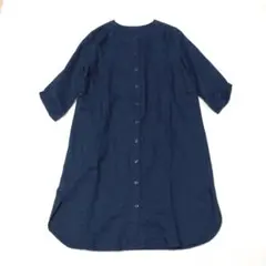 &SO フォルツァ　リネンコットンシャツワンピース　ノーカラー　ネイビー　L