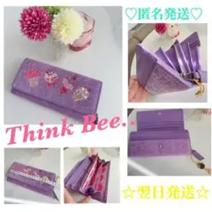 Think Bee! かぶせ ジャストハート 長財布 刺繍 ビジュー
