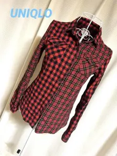 レアUNIQLO 限定品　ネルソンシャツ　タータン　ギンガムチェック柄　赤　S
