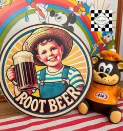 ルートビア㉑　A&W ブリキ看板　アメリカン雑貨　看板　アメリカンガレージ