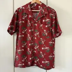 【アロハシャツ】 ヤシ柄 車柄 レッド 総柄 ハワイアンシャツ HAWAII