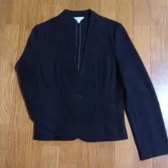 セニノンノーカラージャケット黒 ウール混合
