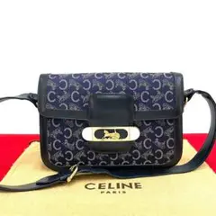 極 美品 セリーヌ C マカダム サルキー ショルダーバッグ ポシェット 紺